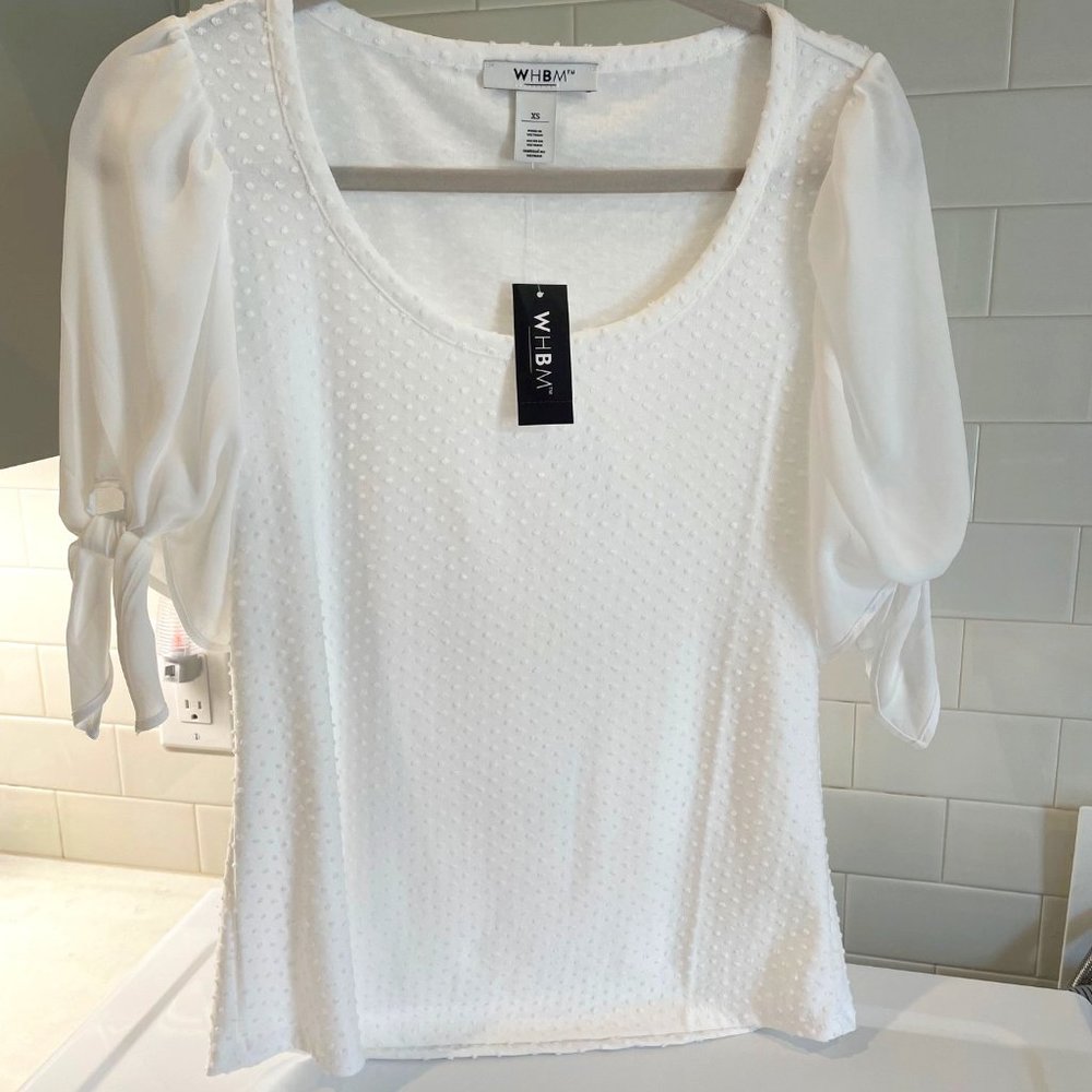 White House Black Market XS White Top  Scoop Neck Swiss Top Short Sleeve NWT